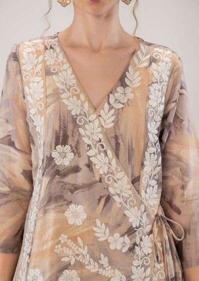 Light Brown Cotton Straight Cut Kurti Set