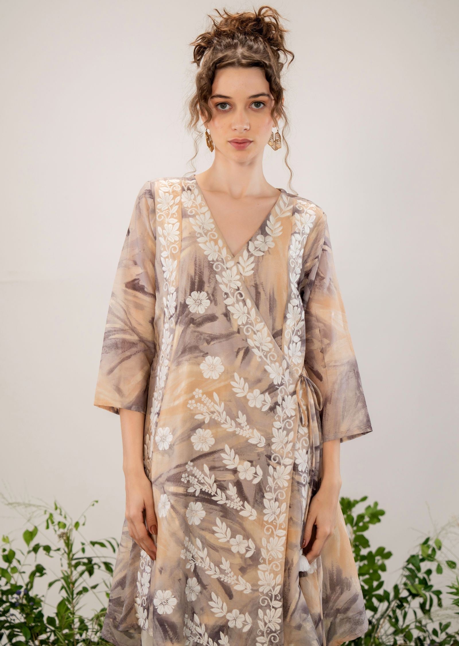 Light Brown Cotton Straight Cut Kurti Set