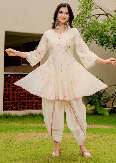 Biege Chanderi Straight Cut Suit