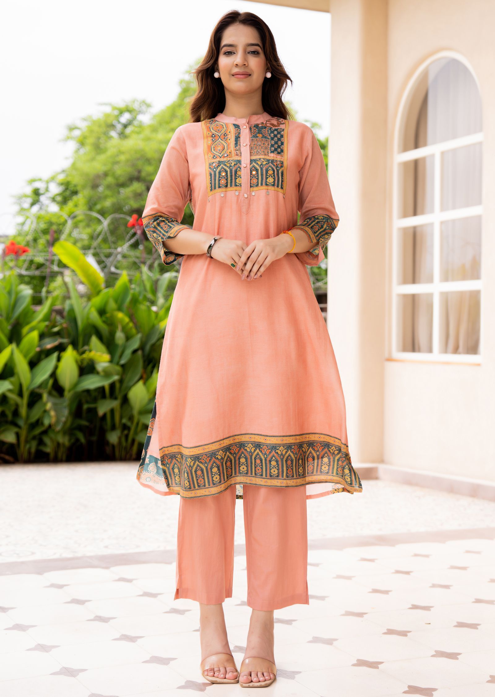 Rust Cotton Straight Cut Kurti Set