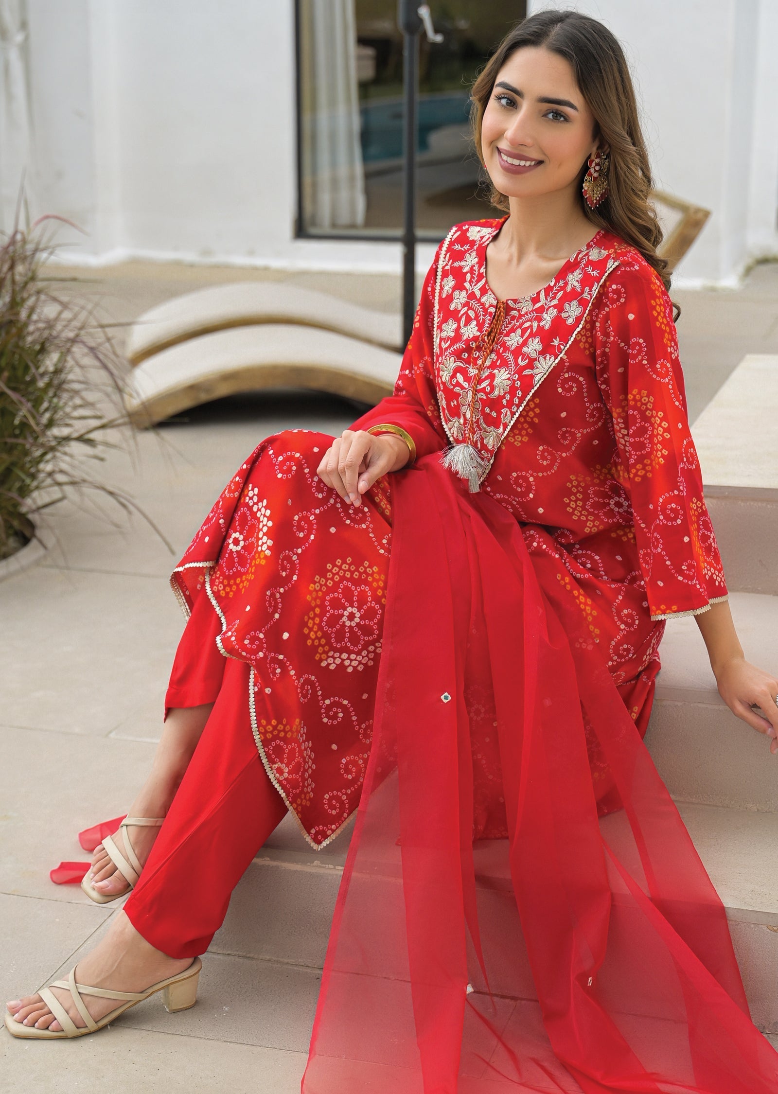 Red Reyon Straight Cut Suit