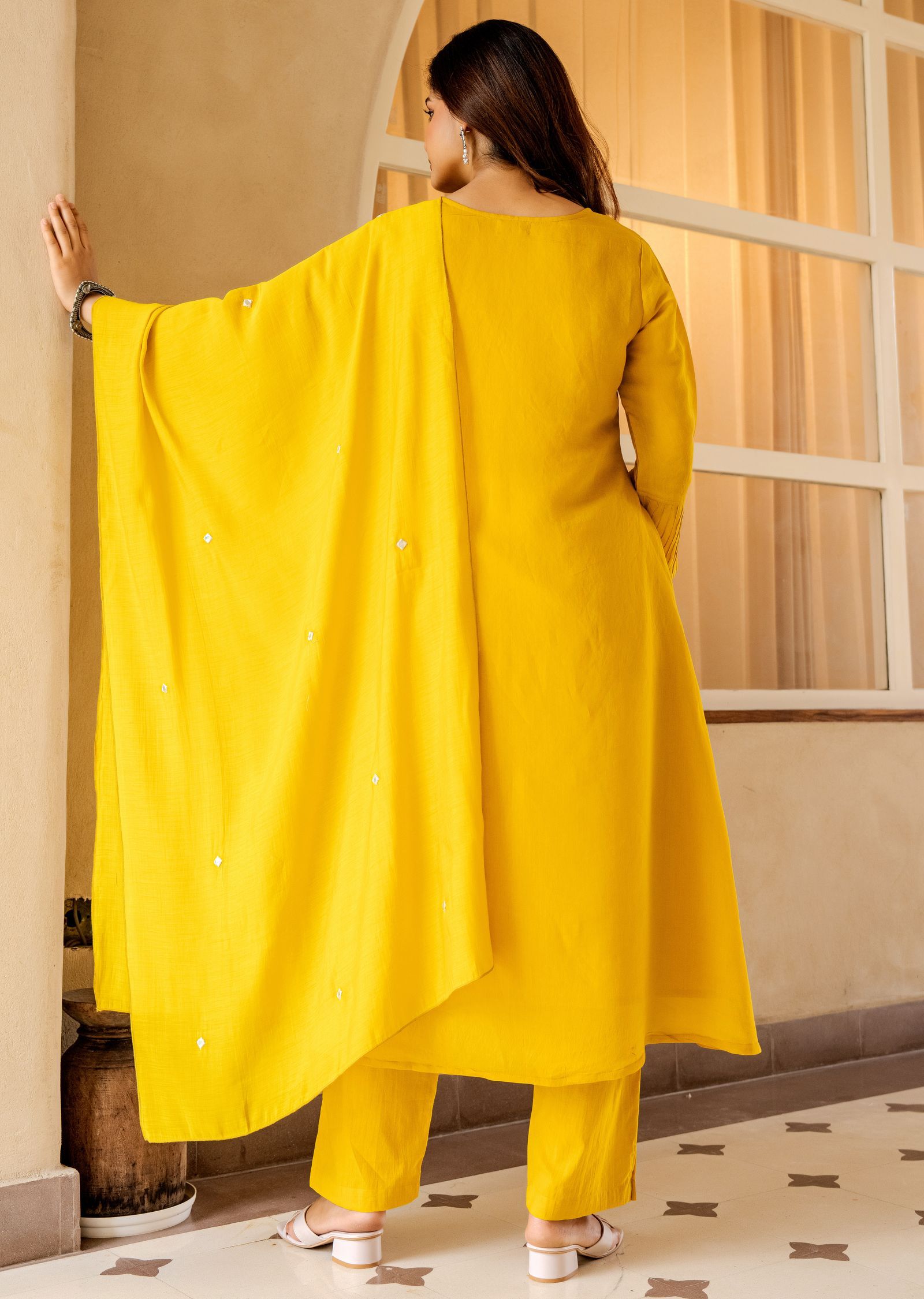 Mustard Chanderi Straight Cut Suit