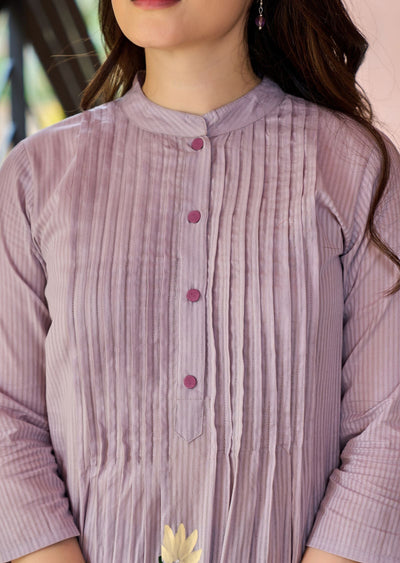 Lavender Cotton Straight Cut Kurti Set
