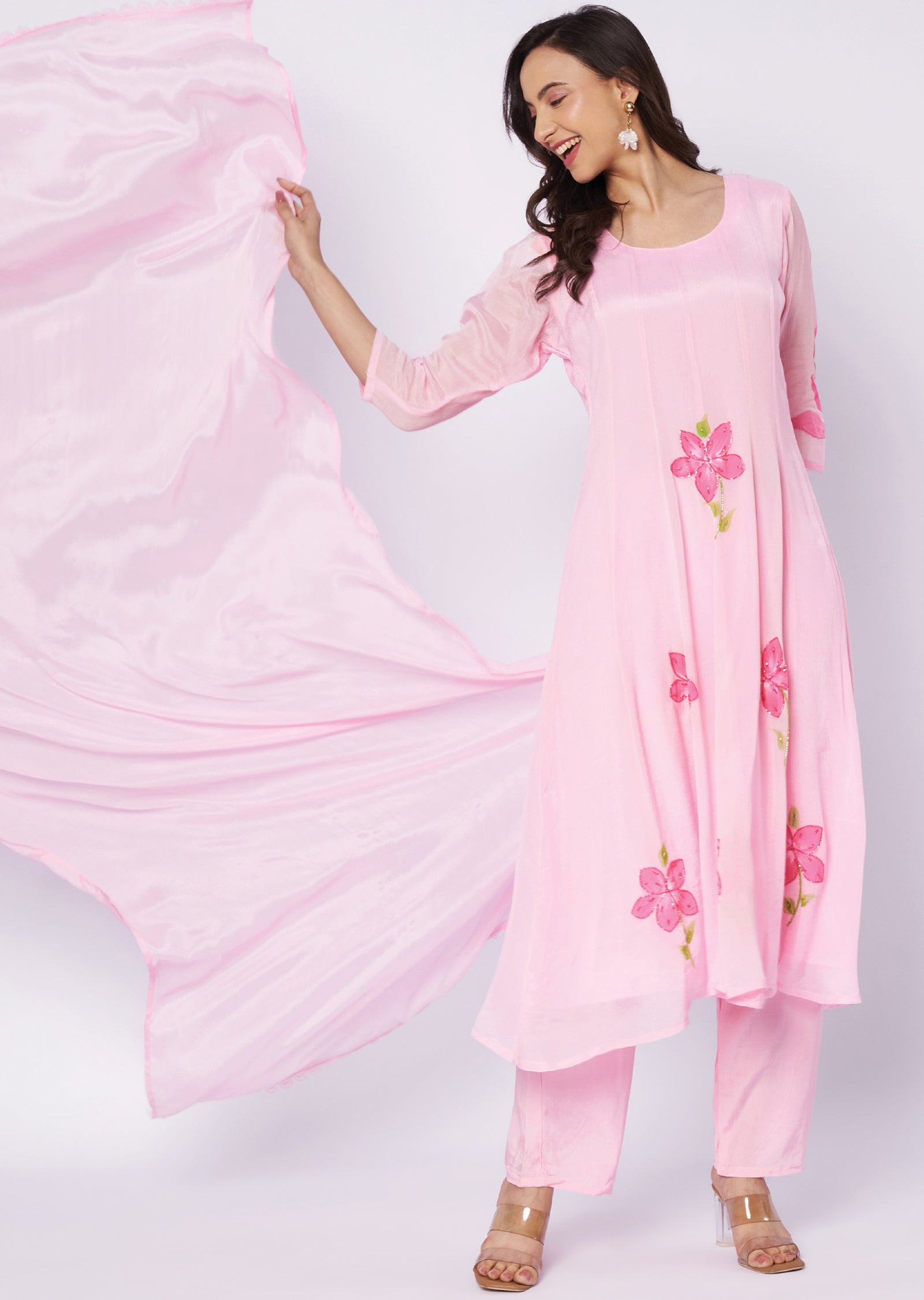 Light pink Chinnon Anarkali