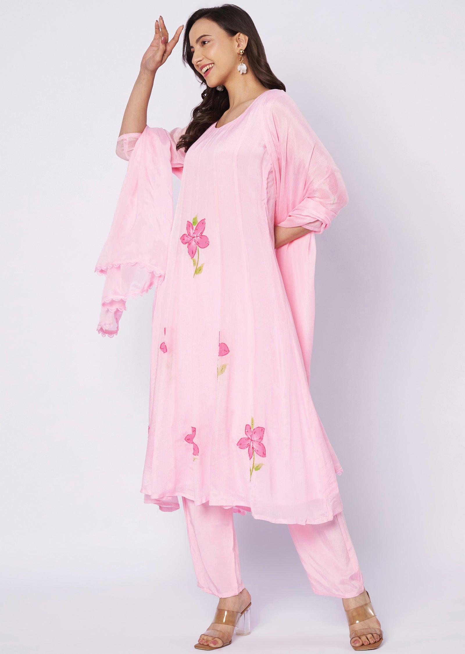 Light pink Chinnon Anarkali