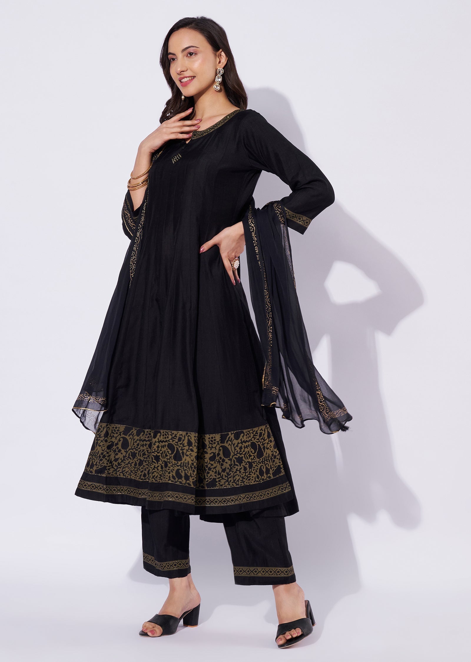 Black Gold Anarkali Suit