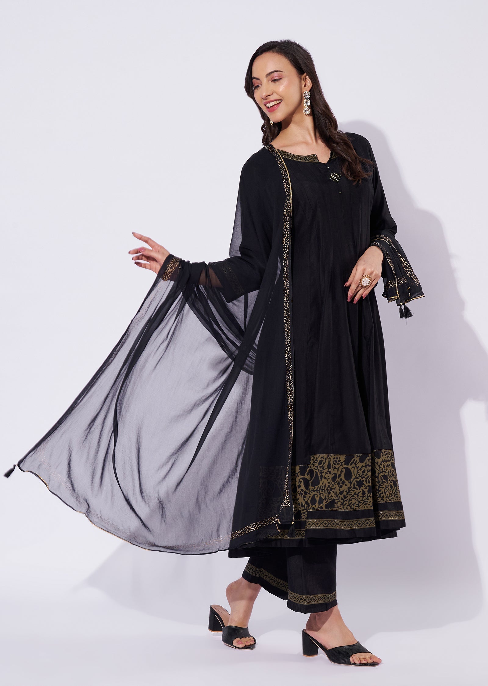Black Gold Anarkali Suit