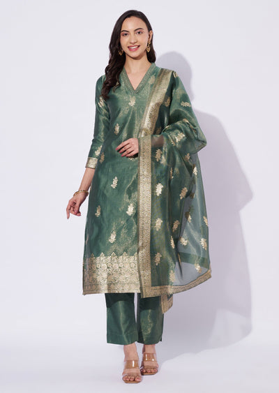Green Tissue Straight Cut Kurti