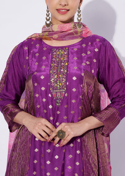 Purple Banaras Anarkali Suit