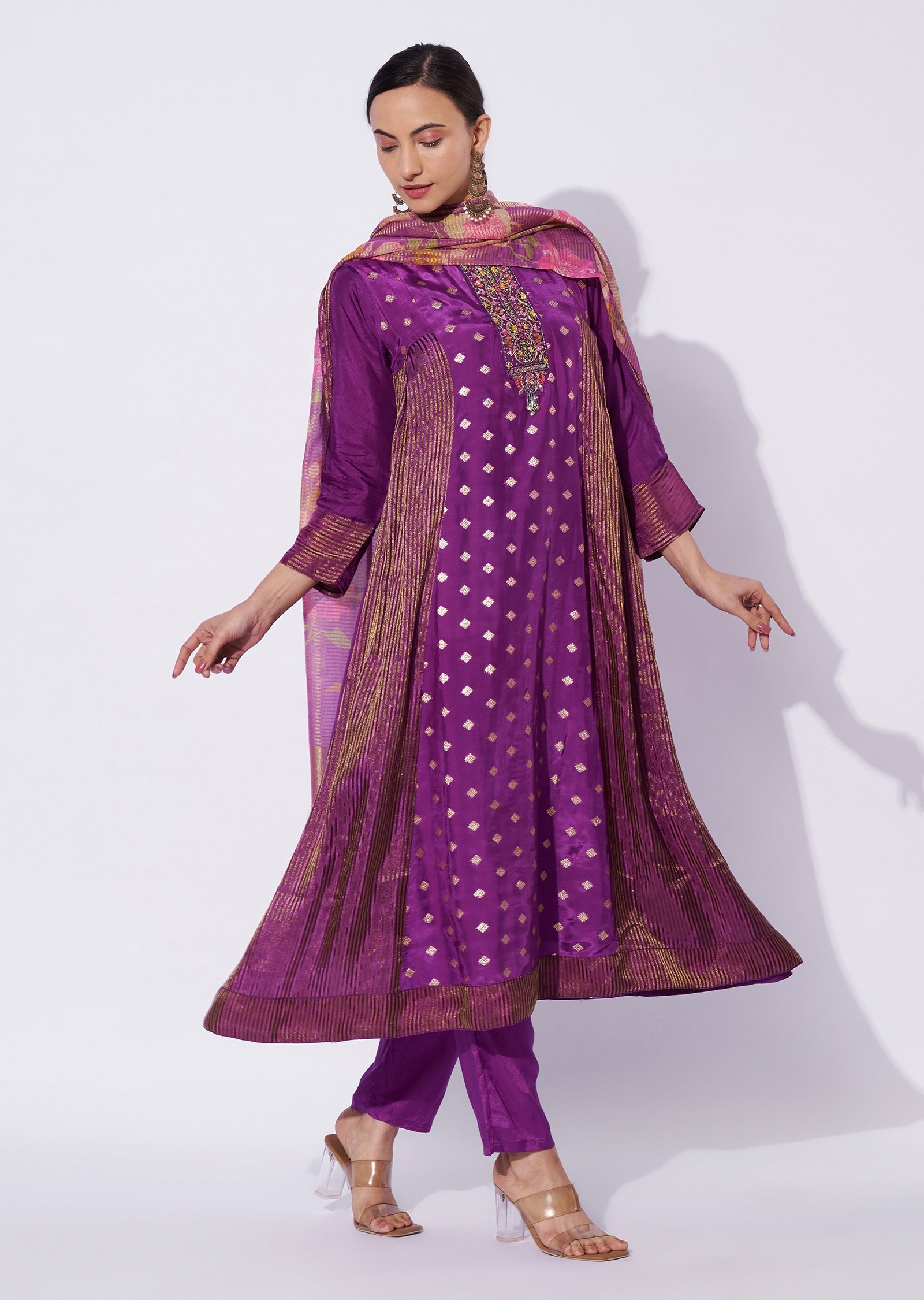 Purple Banaras Anarkali Suit