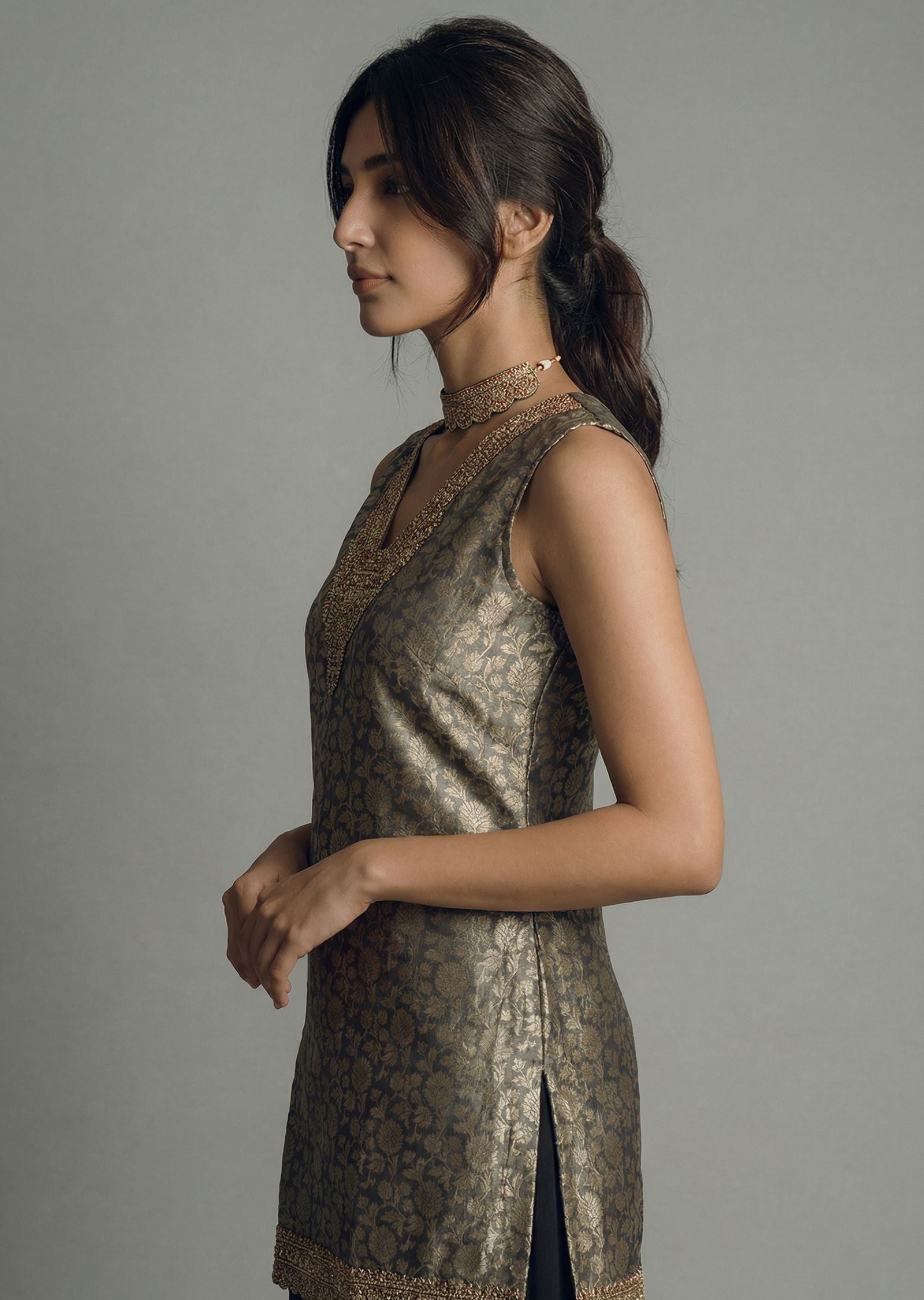 Black Sharara Suit With Gold Brocade