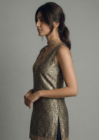 Black Sharara Suit With Gold Brocade