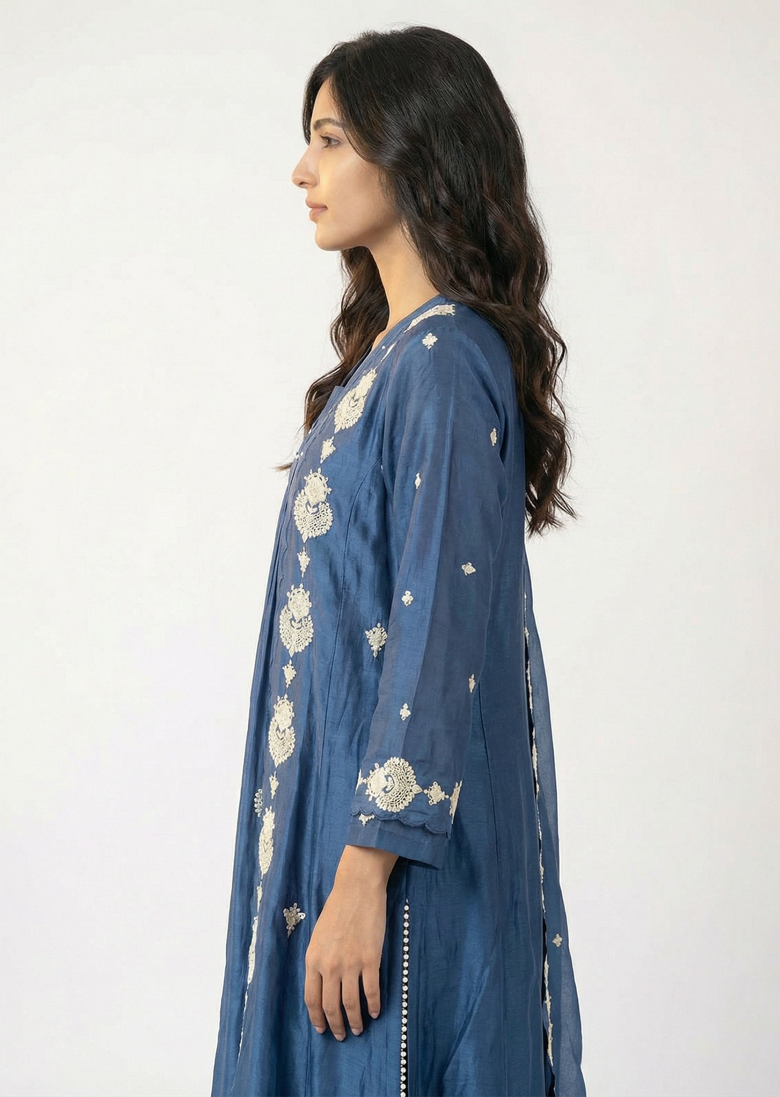 Elegant Navy Blue Chinnon Anarkali Suit