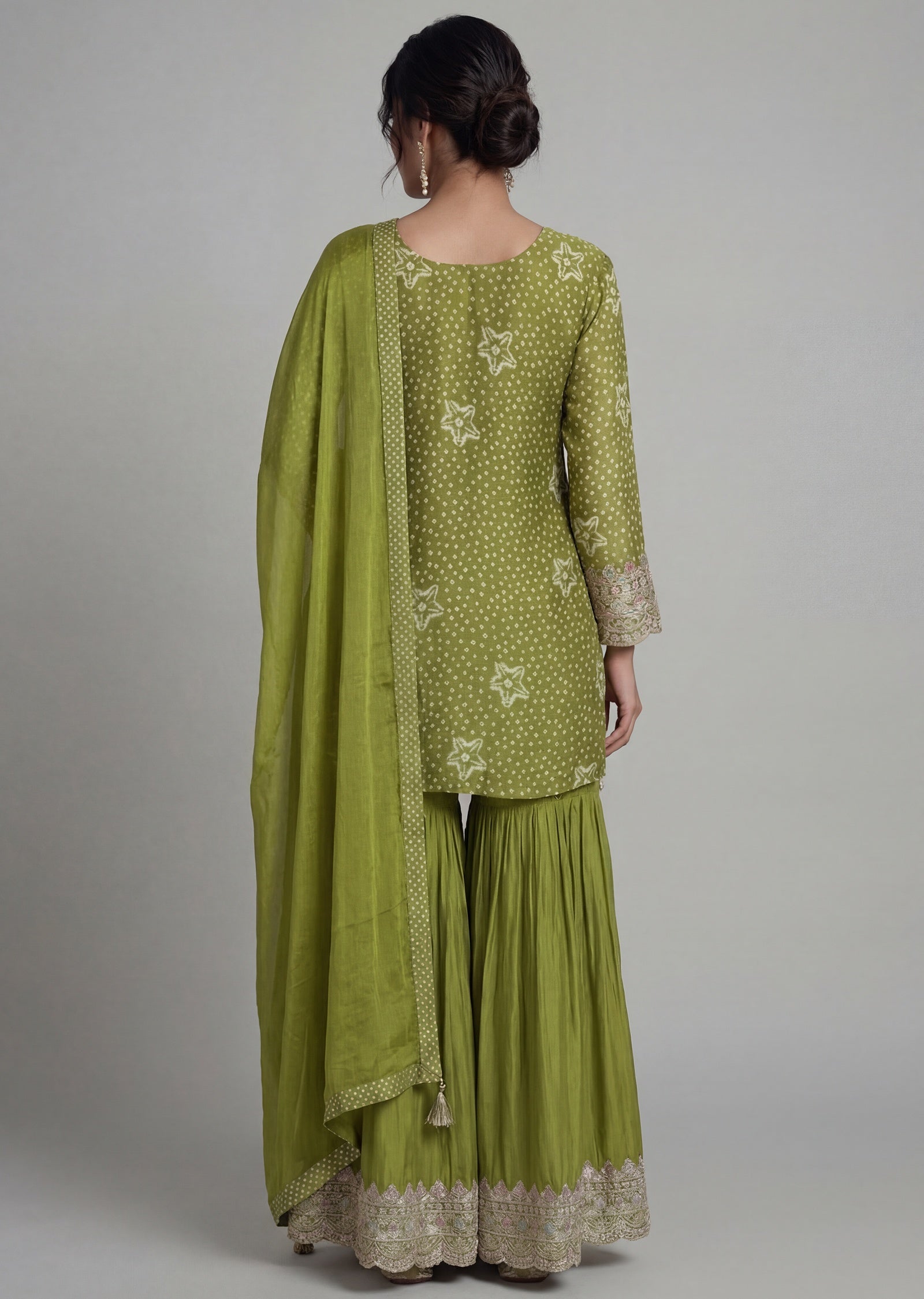 Mehendi Green Embroidered Bandhani Sharara