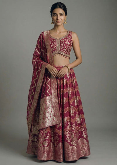 Wine Banarasi Silk Lehenga