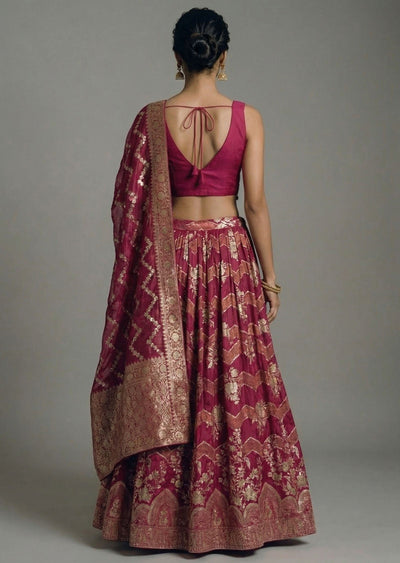 Wine Banarasi Silk Lehenga