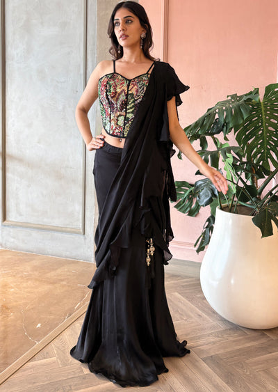 Black corset drape saree