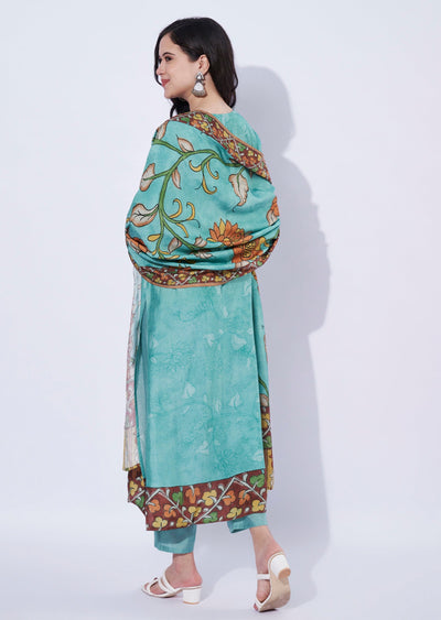 Sea green straight cut kurti set