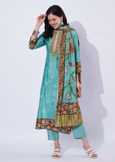 Sea green straight cut kurti set