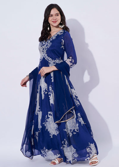 Blue Chinnon Anarkali Suit