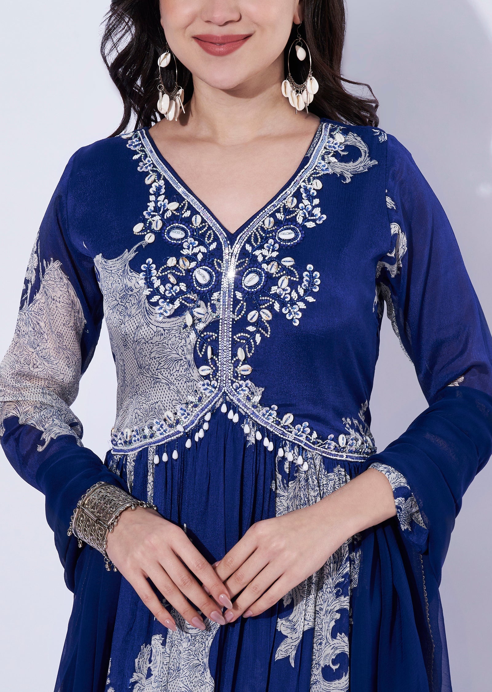Blue Chinnon Anarkali Suit