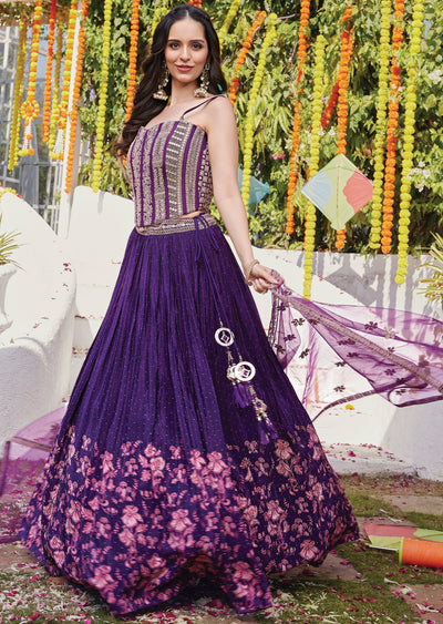 Purple crepe corset lehenga