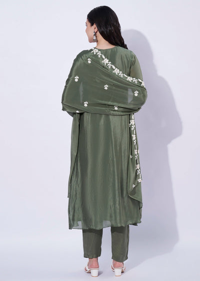 Dusty Green Chinnon Anarkali Suit