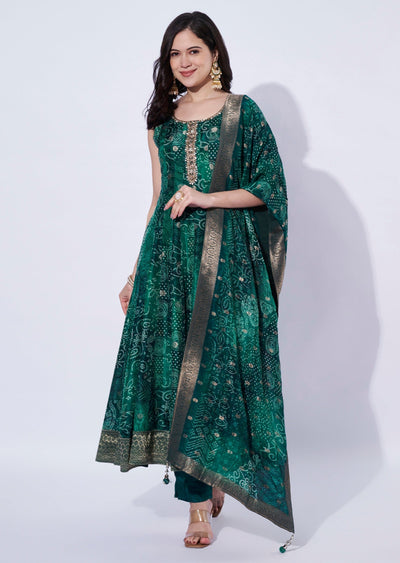 Bottle Green Chinnon Anarkali Suit