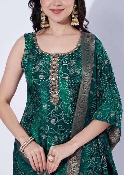 Bottle Green Chinnon Anarkali Suit