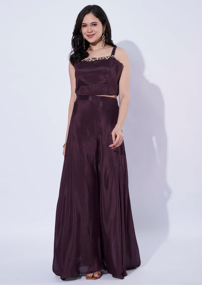 Brown Chinnon Palazzo Set