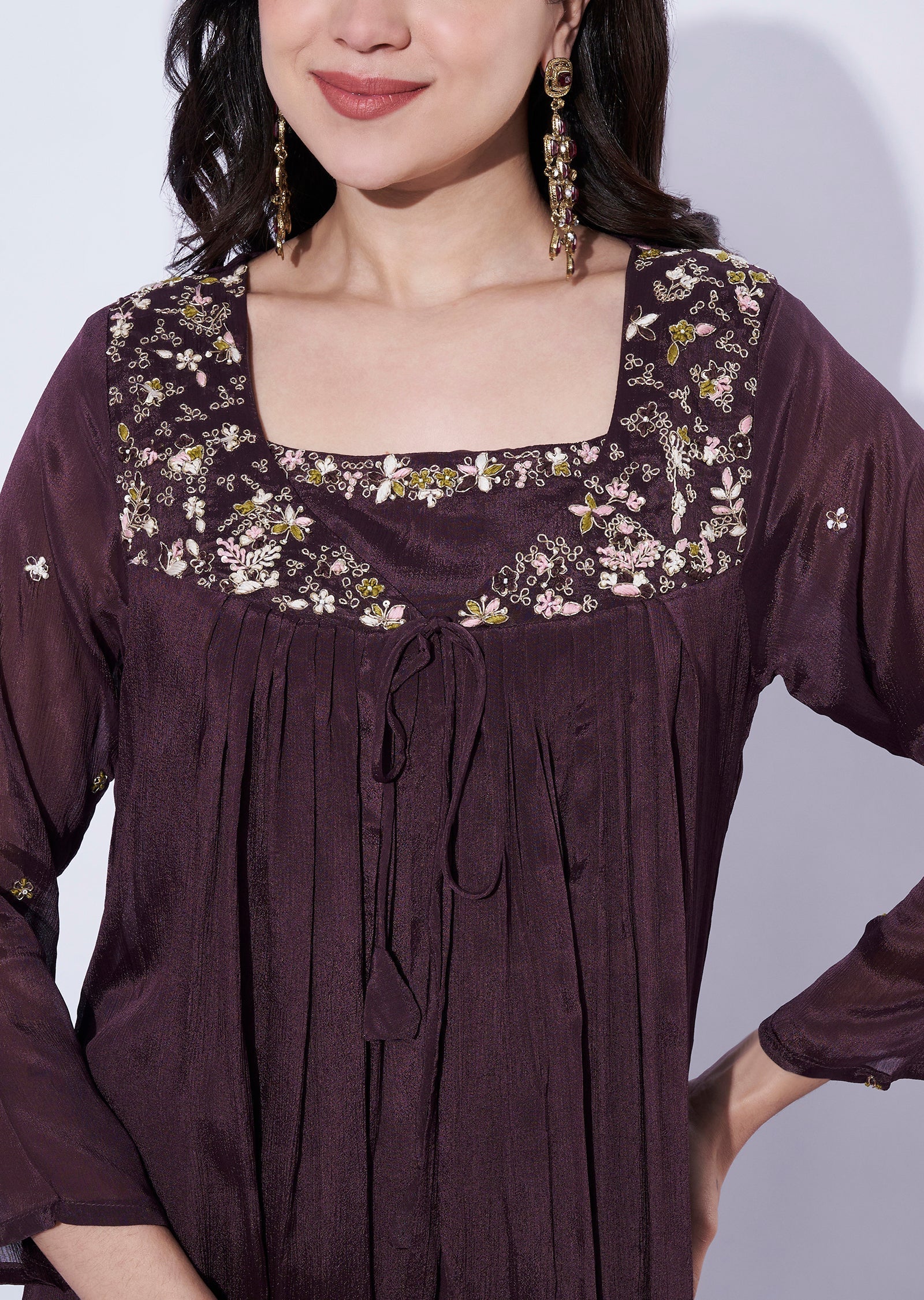 Brown Chinnon Palazzo Set