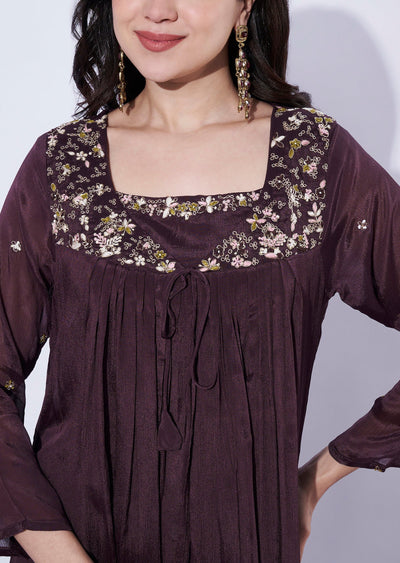 Brown Chinnon Palazzo Set