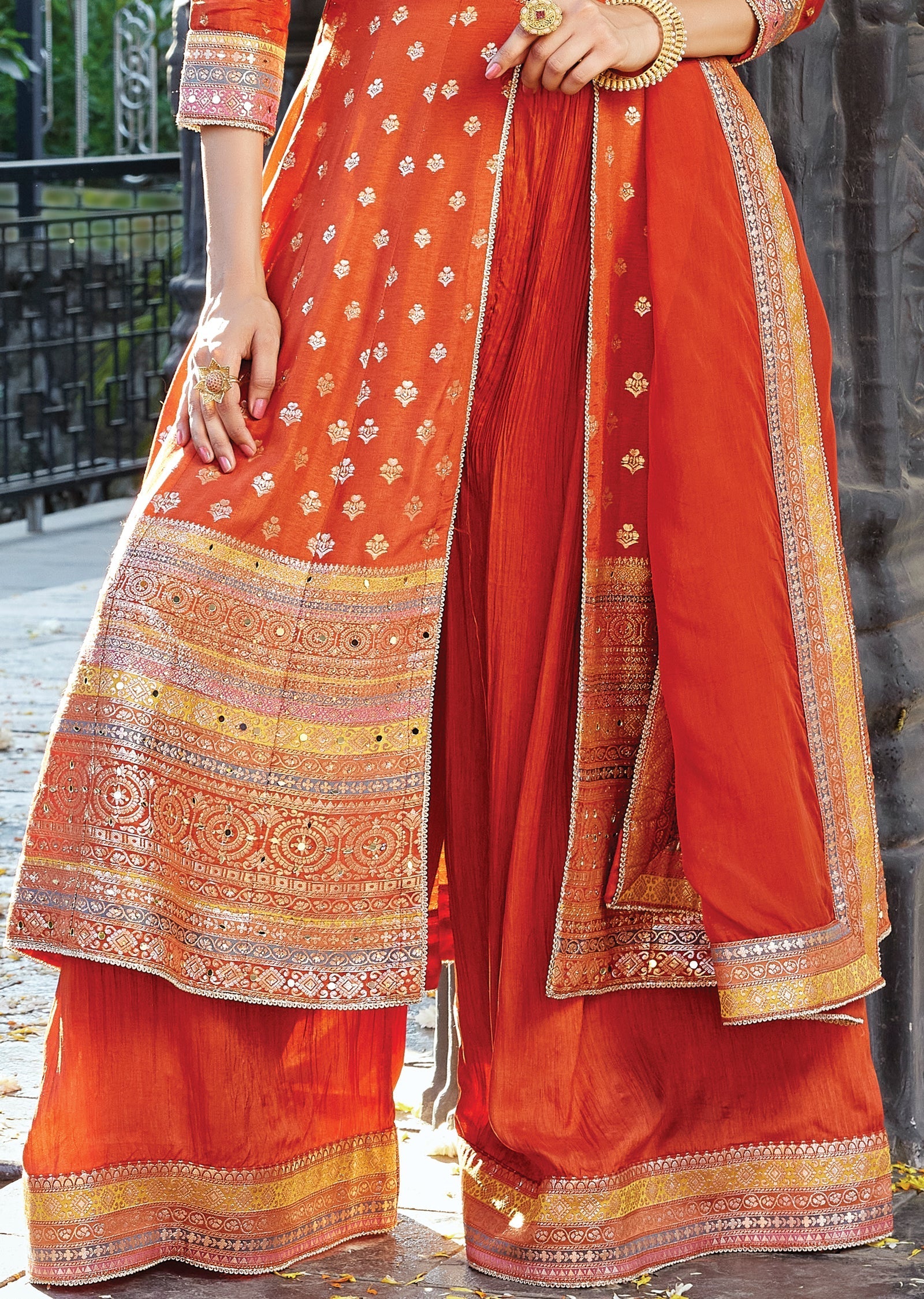 Rust orange front slit Anarkali
