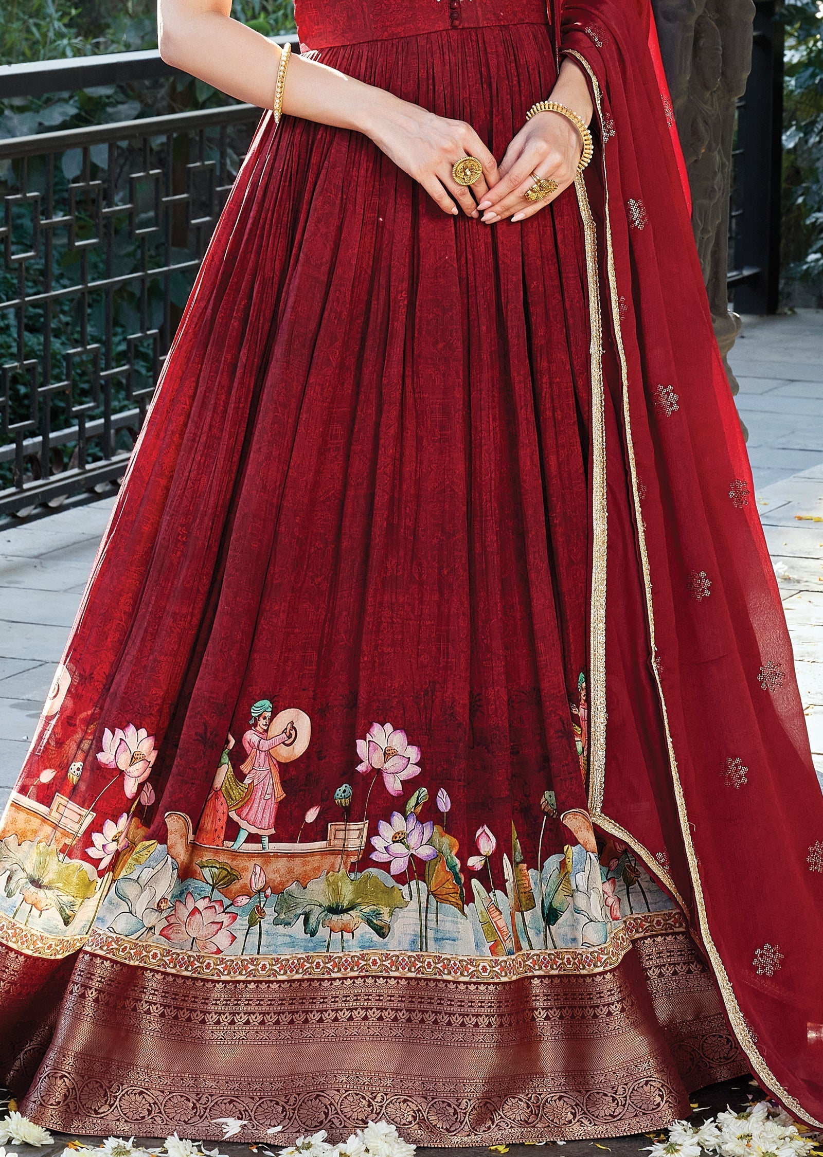 Maroon Silk Anarkali with Dupatta (set of two)