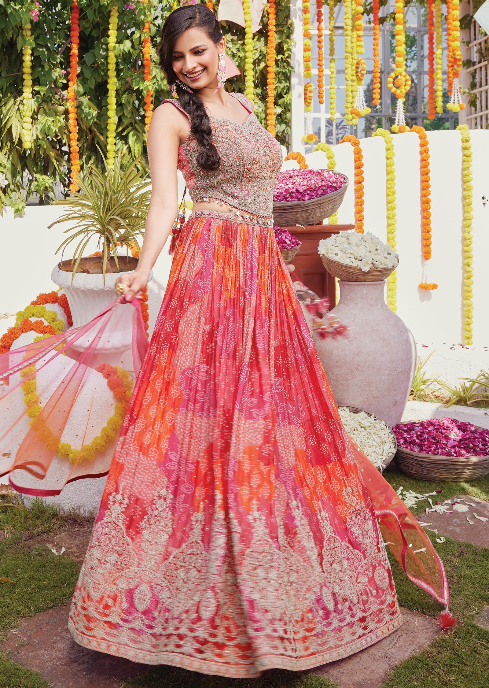 Pink Chinnon corset lehenga