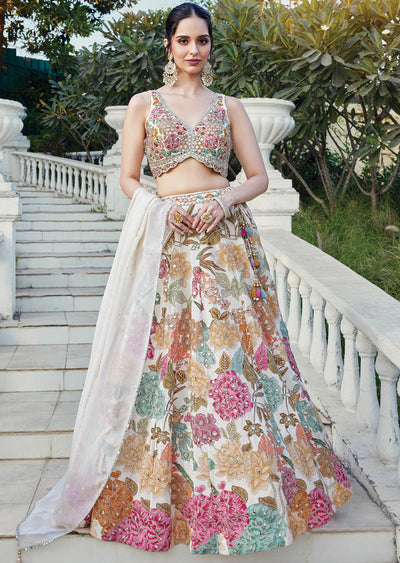 Elegant Cream Chinnon Lehenga Set