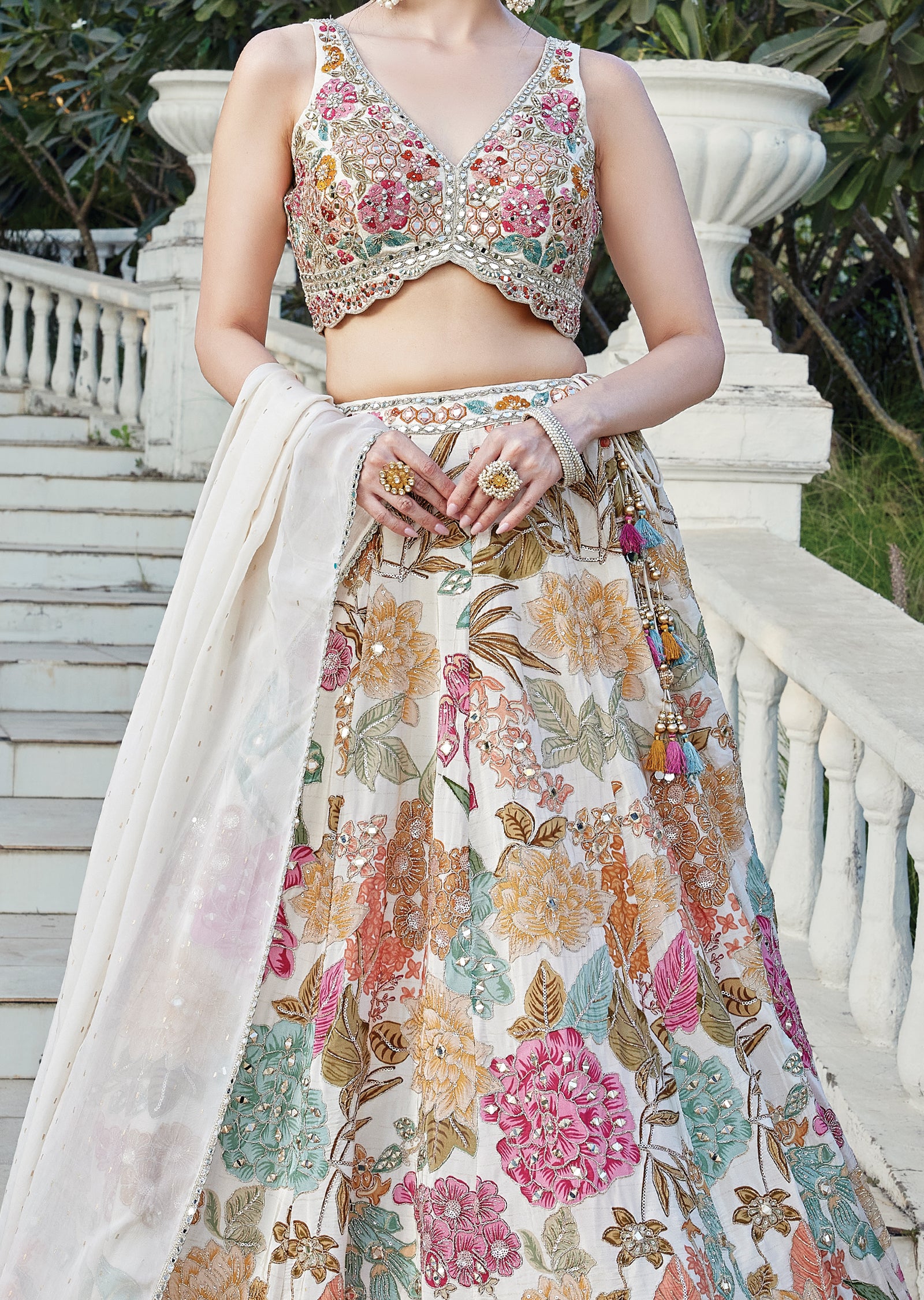 Elegent Cream Chinnon Lehenga Set