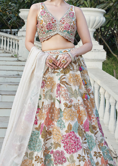 Elegent Cream Chinnon Lehenga Set