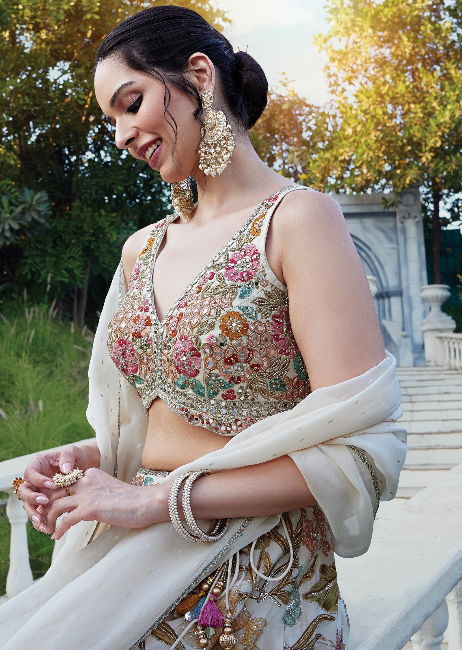 Elegent Cream Chinnon Lehenga Set