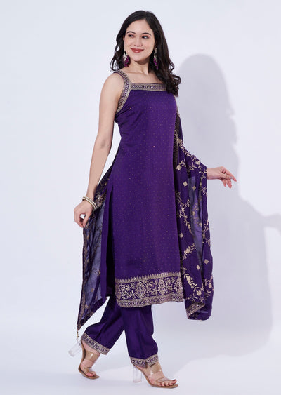 Purple Tissue Straight Cut Suit