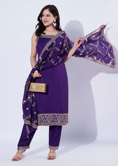 Purple Tissue Straight Cut Suit