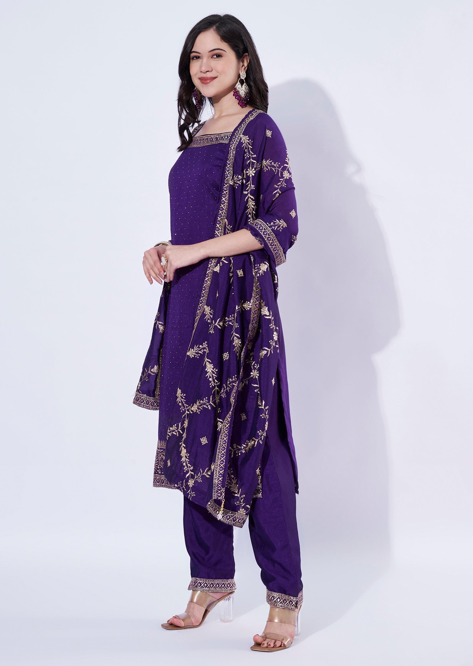 Purple Tissue Straight Cut Suit