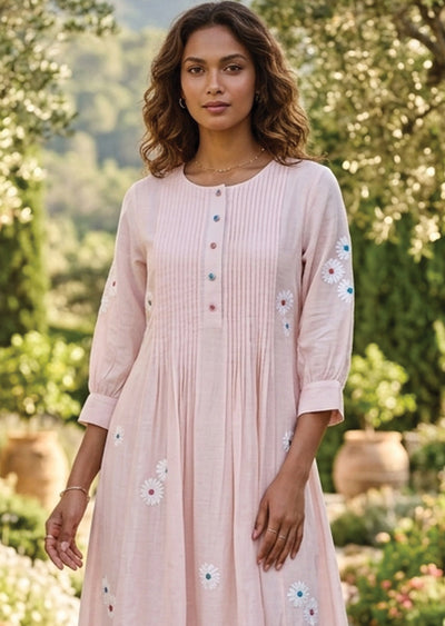 Peach Linen Georgette Frock Kurti