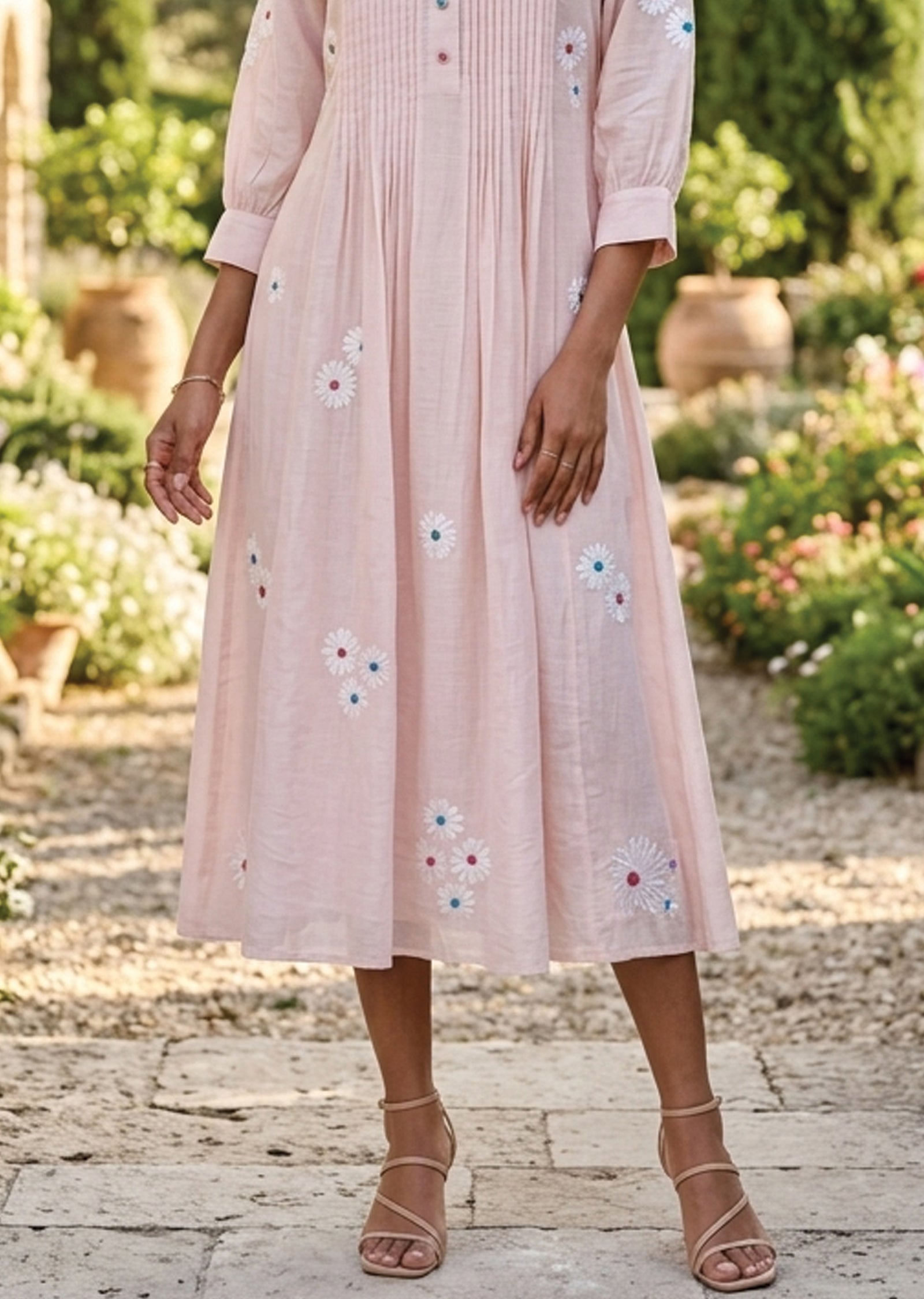 Peach Linen Georgette Frock Kurti