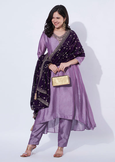 Lavender Tissue Anarkali Suit