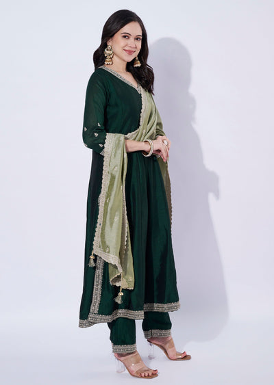 Bottle Green Georgette Anarkali Suit