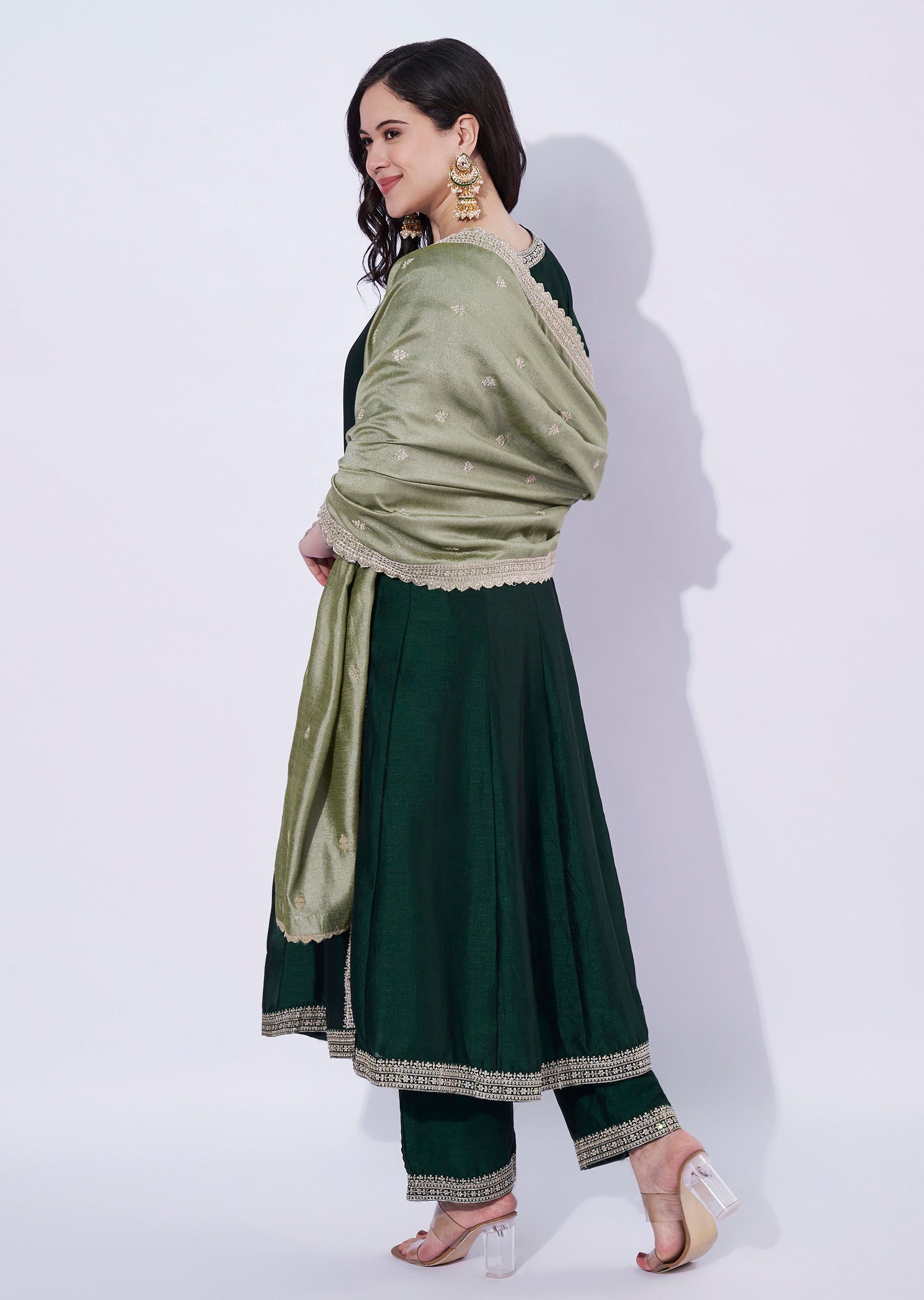 Bottle Green Georgette Anarkali Suit