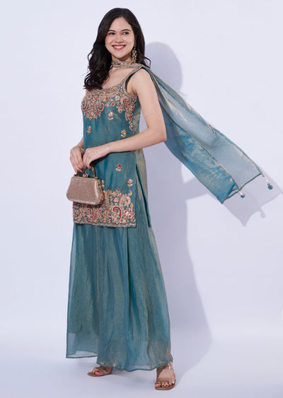 Sea Green Indo western Palazzo Set