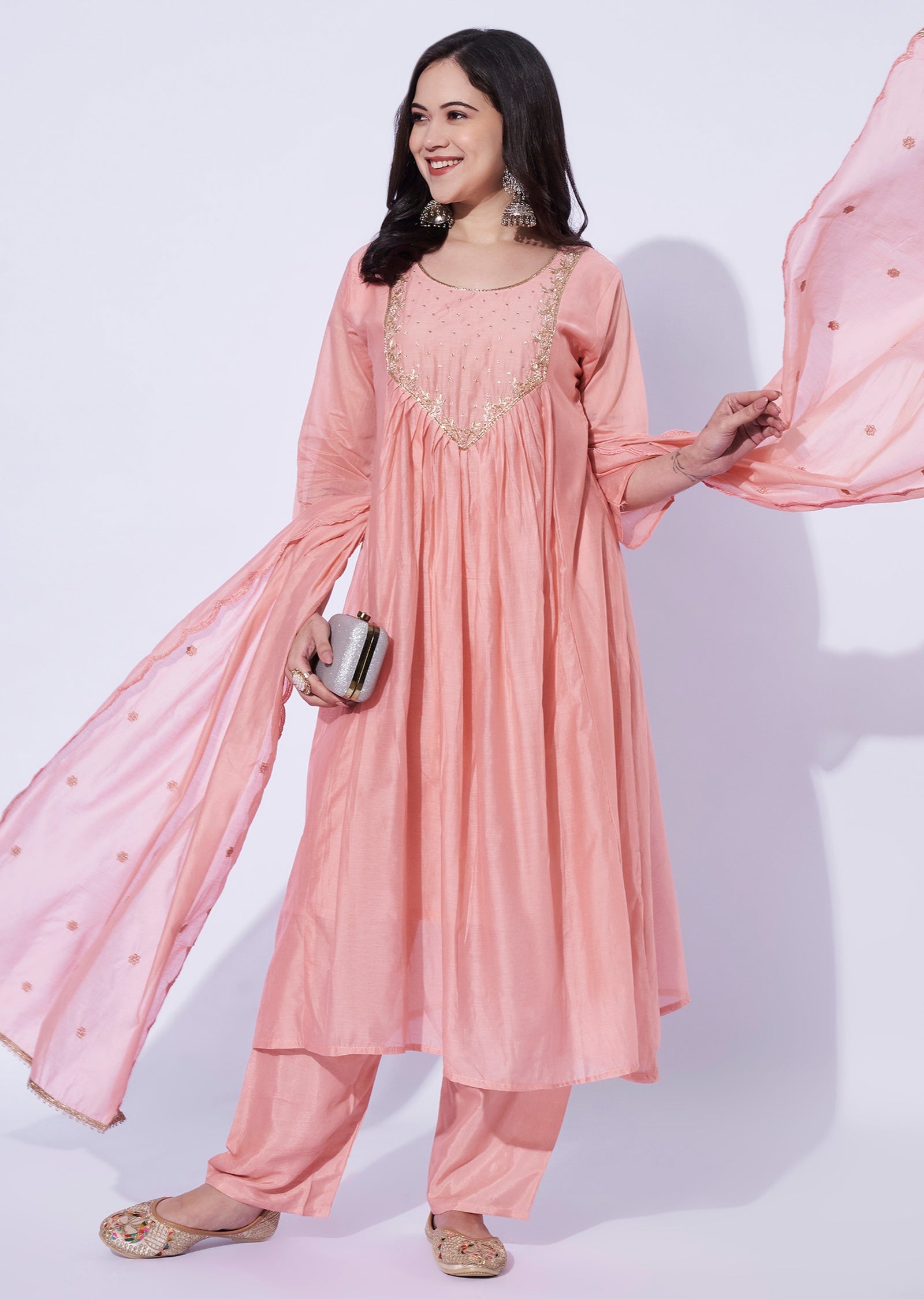 Baby Pink Mul Chanderi Anarkali Suit