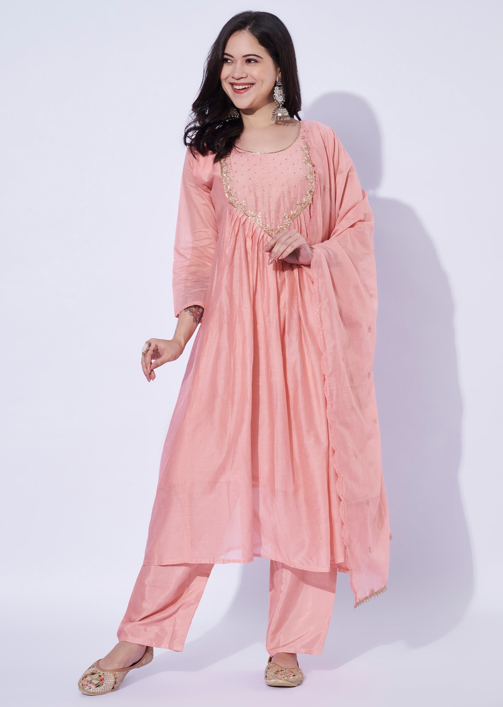 Baby Pink Mul Chanderi Anarkali Suit